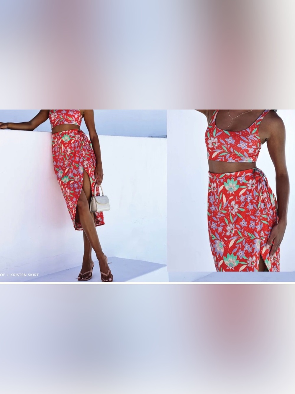 Shop RESA Baja Floral Wrap Midi Skirt Red Tropical Size XSmall - NWT
